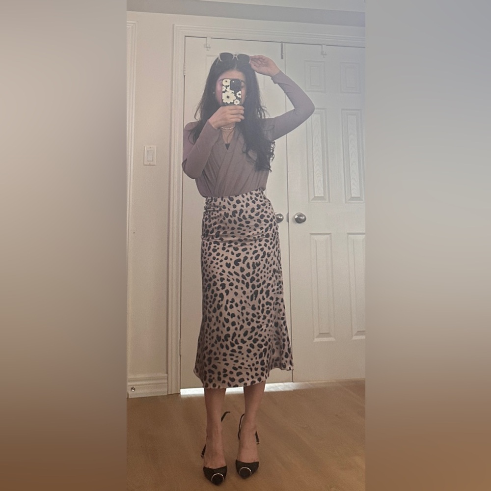 Leopard Print Satin Skirt